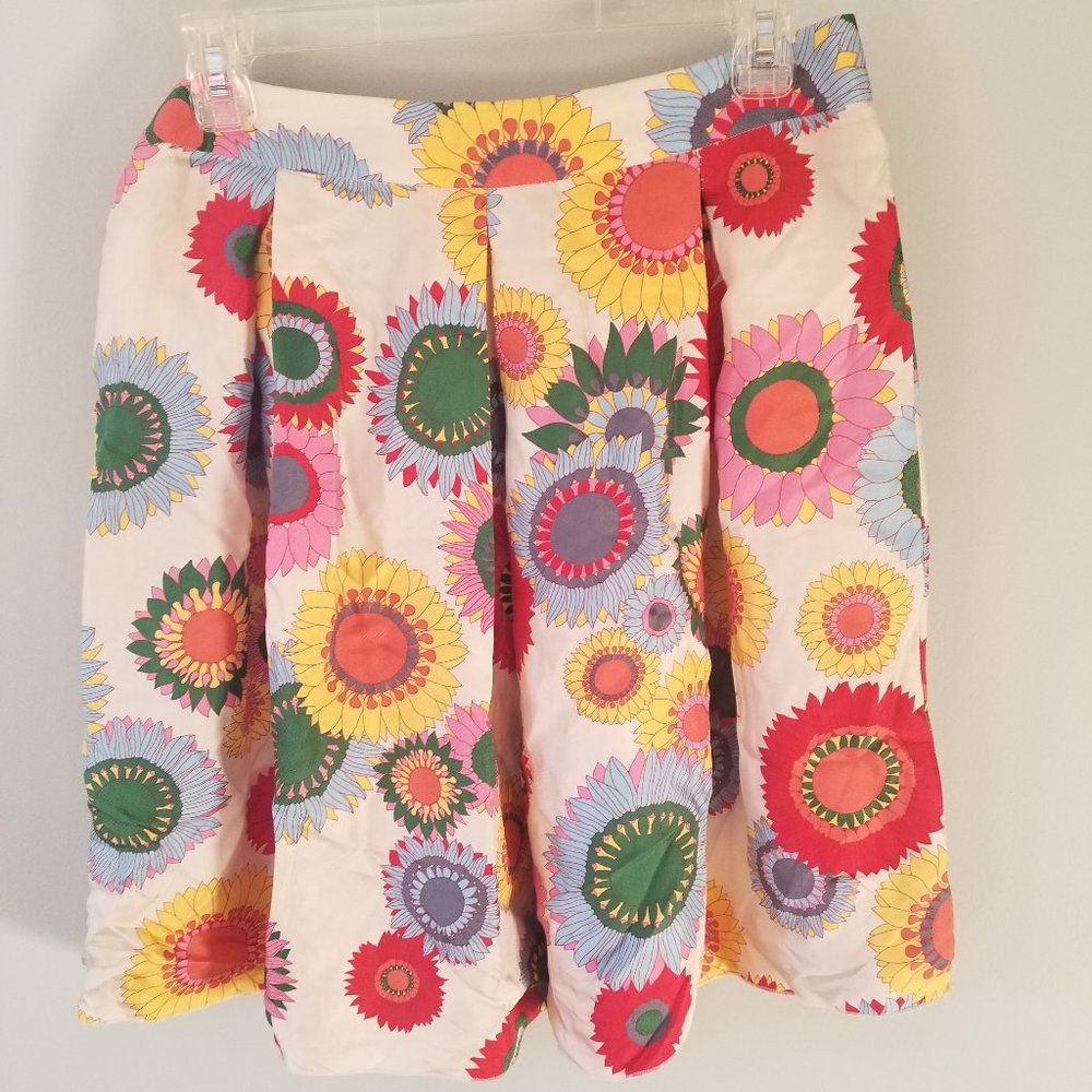 Colourful Floral Pleated Skirt - 100% Silk